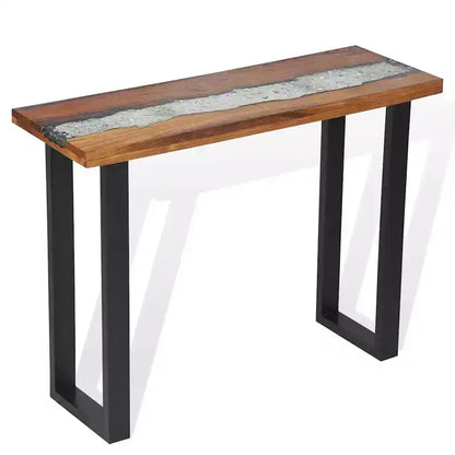 Console en teck industriel avec incrustation en résine 39,4x13,8x29,5"