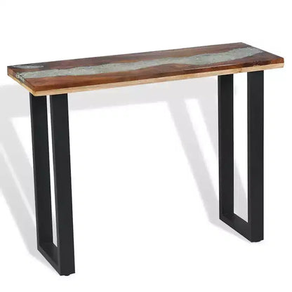 Console en teck industriel avec incrustation en résine 39,4x13,8x29,5"