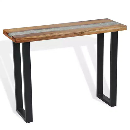 Console en teck industriel avec incrustation en résine 39,4x13,8x29,5"