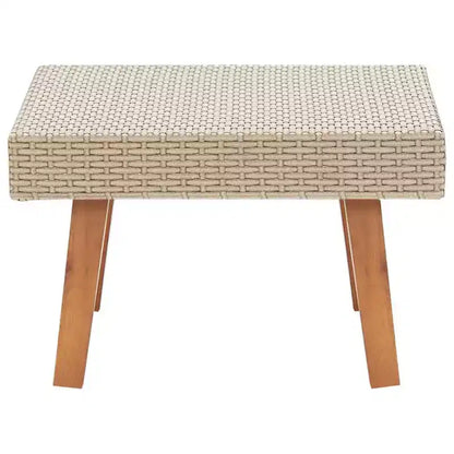 Table Basse d'Extérieur en Bois d'Eucalyptus Massif et Rotin PE Table d'Appoint de Jardin