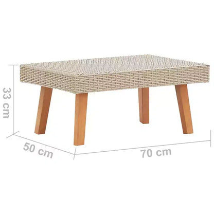 Table Basse d'Extérieur en Bois d'Eucalyptus Massif et Rotin PE Table d'Appoint de Jardin