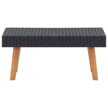 Table Basse d'Extérieur en Bois d'Eucalyptus Massif et Rotin PE Table d'Appoint de Jardin