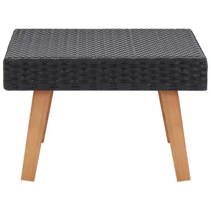 Table Basse d'Extérieur en Bois d'Eucalyptus Massif et Rotin PE Table d'Appoint de Jardin