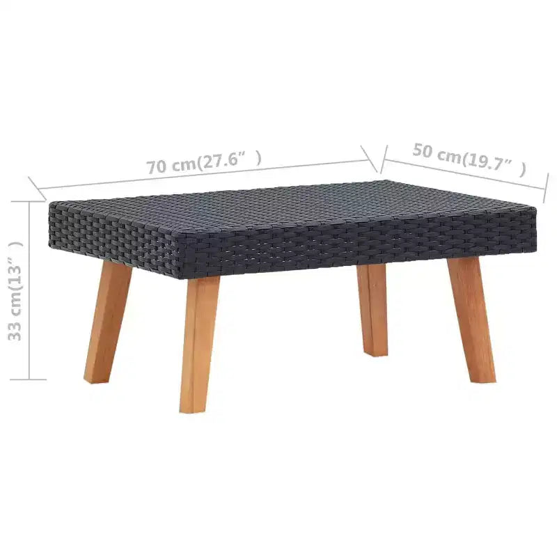 Table Basse d'Extérieur en Bois d'Eucalyptus Massif et Rotin PE Table d'Appoint de Jardin