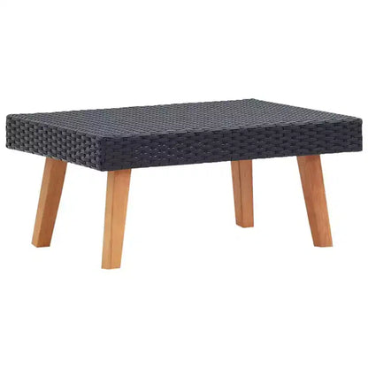 Table Basse d'Extérieur en Bois d'Eucalyptus Massif et Rotin PE Table d'Appoint de Jardin