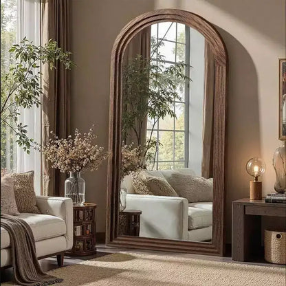 Miroir arqué pleine longueur avec cadre en bois massif marron 55x24 Miroir de ferme mural ou sur pied à suspendre verticalement pour chambre