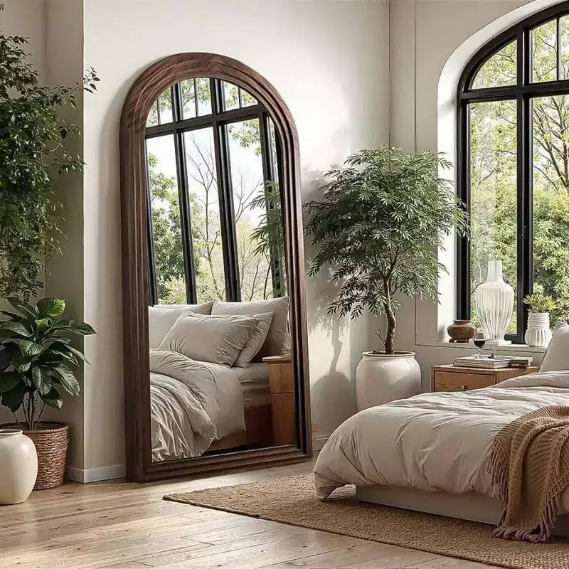 Miroir arqué pleine longueur avec cadre en bois massif marron 55x24 Miroir de ferme mural ou sur pied à suspendre verticalement pour chambre