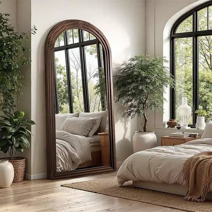 Miroir arqué pleine longueur avec cadre en bois massif marron 55x24 Miroir de ferme mural ou sur pied à suspendre verticalement pour chambre