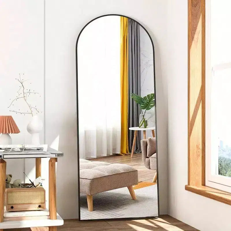 56 Inch Arch Mirror Floor Mirror with Stand Black Full Body Standing or Leaning Mirror for Bedroom Living Room