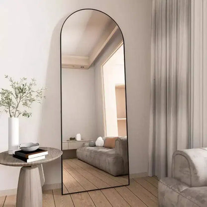 Miroir Arche de 56 Pouces, Miroir sur Pied Noir, Grand Miroir Mural ou à Poser pour Chambre et Salon