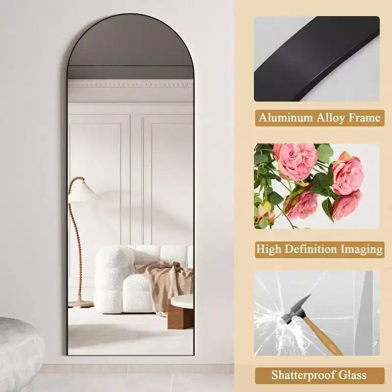 Miroir Arche de 56 Pouces, Miroir sur Pied Noir, Grand Miroir Mural ou à Poser pour Chambre et Salon