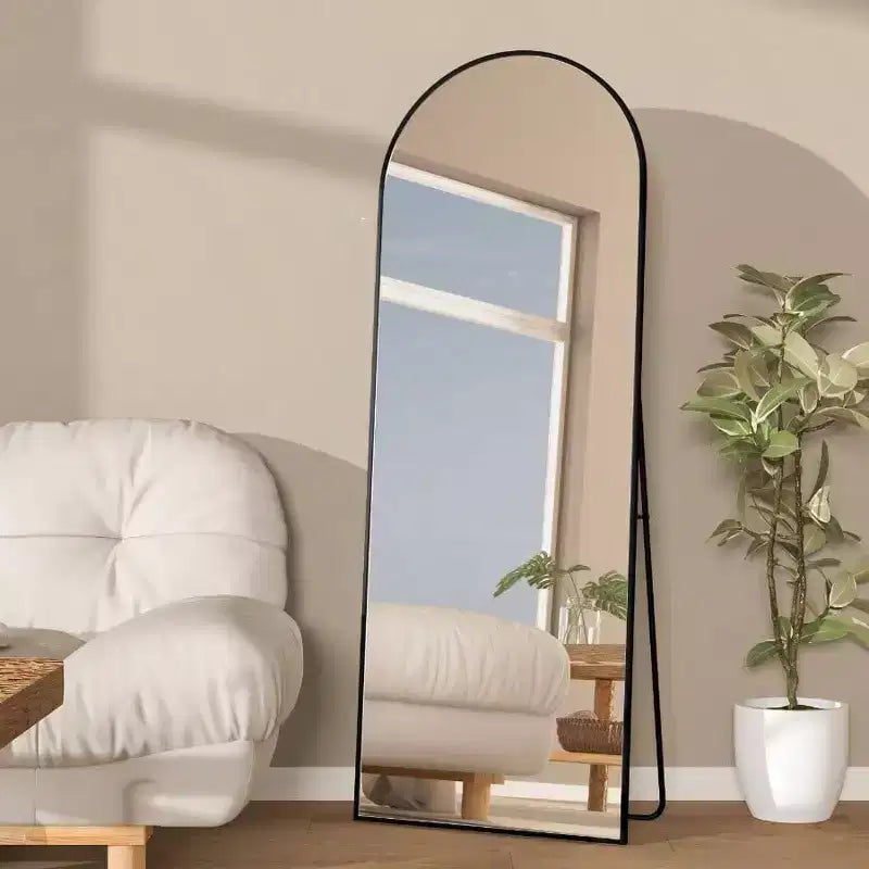Miroir Arche de 56 Pouces, Miroir sur Pied Noir, Grand Miroir Mural ou à Poser pour Chambre et Salon