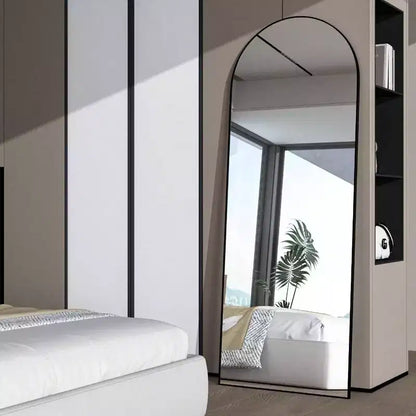 Miroir Arche de 56 Pouces, Miroir sur Pied Noir, Grand Miroir Mural ou à Poser pour Chambre et Salon