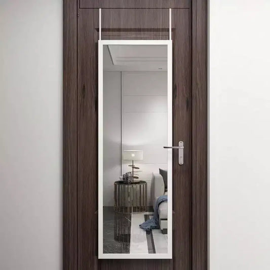 48 inchx 16 inch Over Door Full Length Mirror Wall Mounted Hanging with 2 Metal Hangers Bedroom Living Room Bathroom White