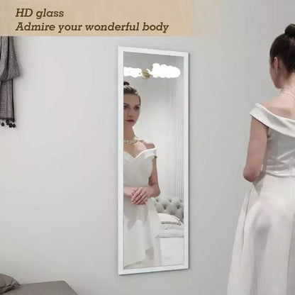 Miroir mural sur porte 48 x 16 pouces, pleine longueur, avec 2 crochets métalliques, pour chambre, salon, salle de bain, blanc