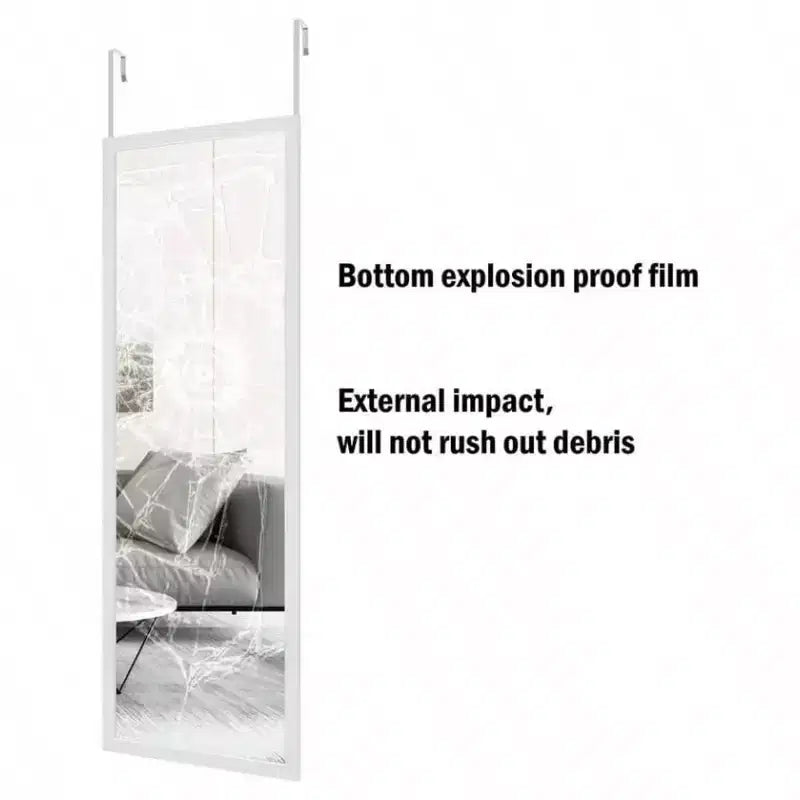 Miroir mural sur porte 48 x 16 pouces, pleine longueur, avec 2 crochets métalliques, pour chambre, salon, salle de bain, blanc