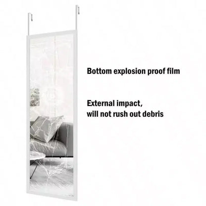Miroir mural sur porte 48 x 16 pouces, pleine longueur, avec 2 crochets métalliques, pour chambre, salon, salle de bain, blanc