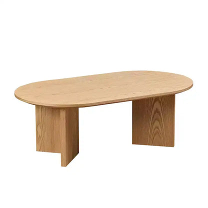 Table basse ovale moderne en placage de bois de 100 cm avec base en MDF