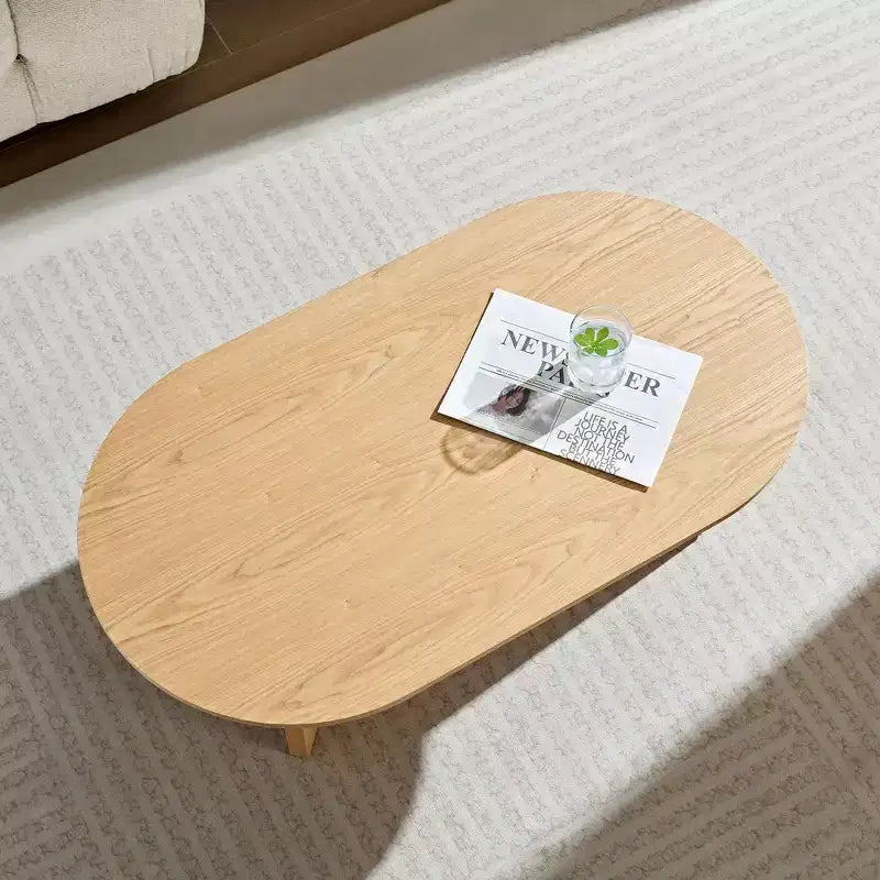 Table basse ovale moderne en placage de bois de 100 cm avec base en MDF