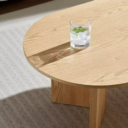 Table basse ovale moderne en placage de bois de 100 cm avec base en MDF
