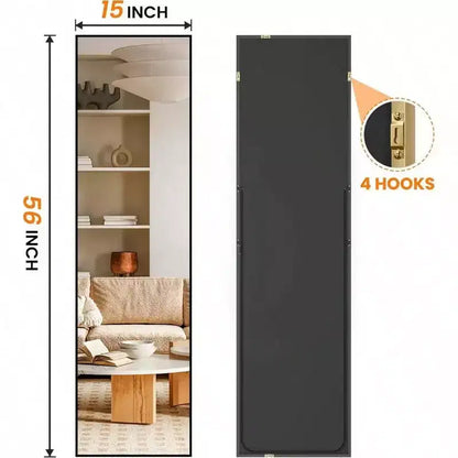 Miroir pleine longueur grand miroir de sol avec cadre en aluminium noir pour chambre salon salle de bain verre transparent anti-buée