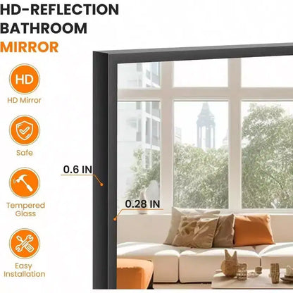 Miroir pleine longueur grand miroir de sol avec cadre en aluminium noir pour chambre salon salle de bain verre transparent anti-buée