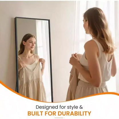 Miroir pleine longueur grand miroir de sol avec cadre en aluminium noir pour chambre salon salle de bain verre transparent anti-buée