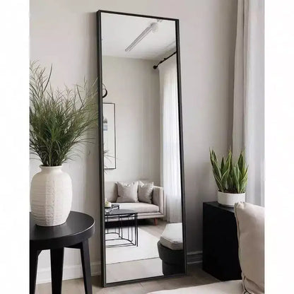 Miroir pleine longueur grand miroir de sol avec cadre en aluminium noir pour chambre salon salle de bain verre transparent anti-buée