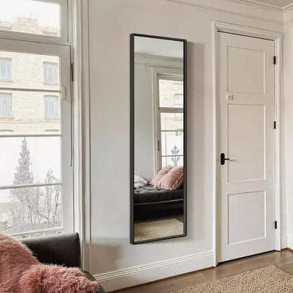 Miroir pleine longueur grand miroir de sol avec cadre en aluminium noir pour chambre salon salle de bain verre transparent anti-buée