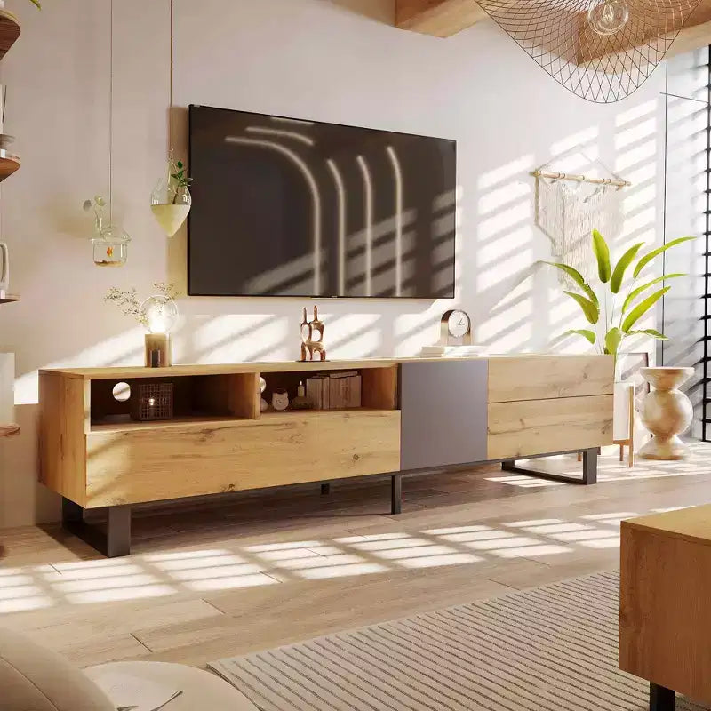 Meuble TV pour télévision de 80" avec deux rangements et porte abattante