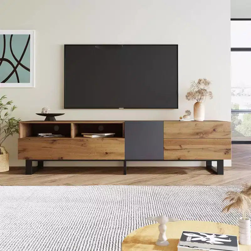 Meuble TV pour télévision de 80" avec deux rangements et porte abattante