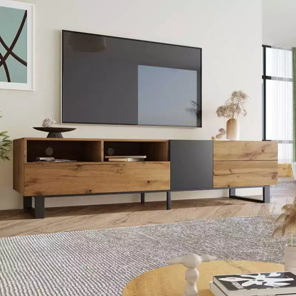 Meuble TV pour télévision de 80" avec deux rangements et porte abattante