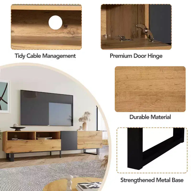 Meuble TV pour télévision de 80" avec deux rangements et porte abattante