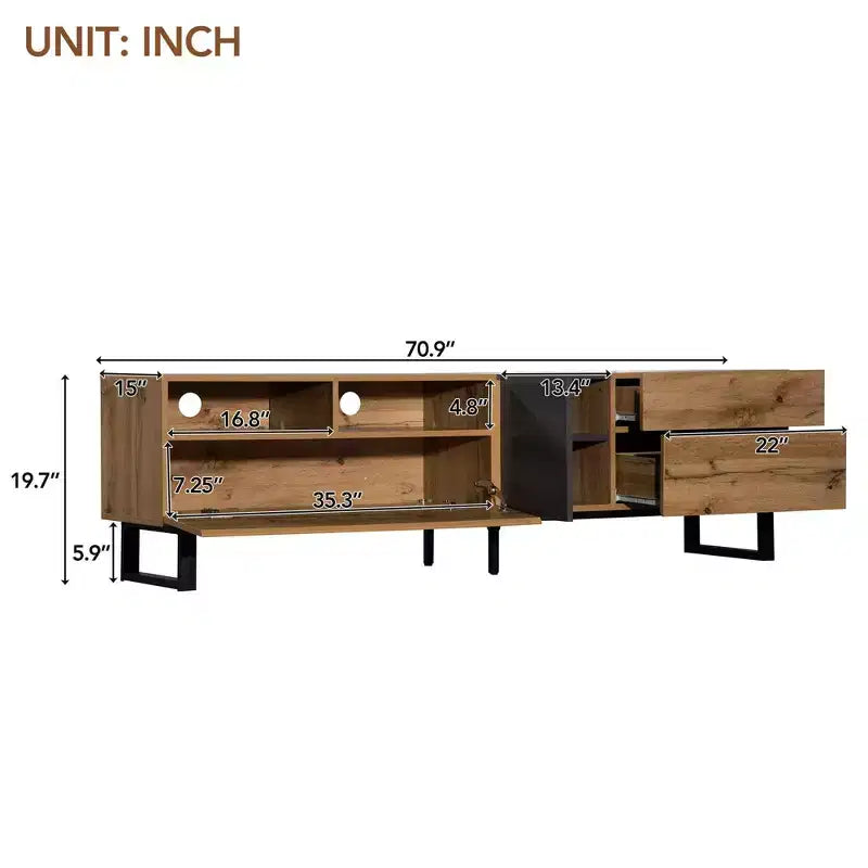 Meuble TV pour télévision de 80" avec deux rangements et porte abattante