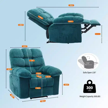 Fauteuil inclinable manuel surdimensionné avec pochette latérale, capacité de 136 kg