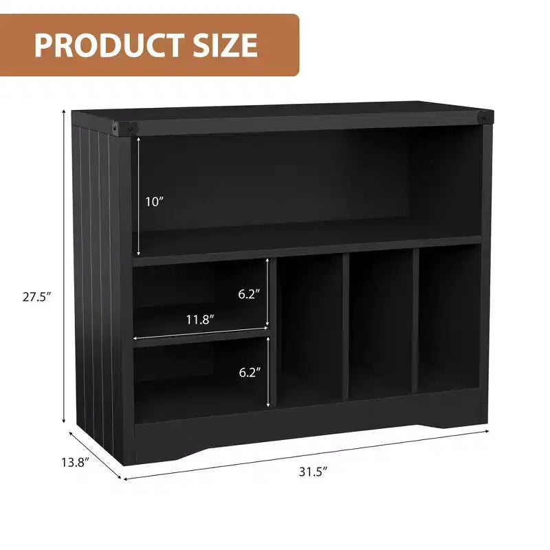 Meuble tourne-disque, meuble de platine de style ferme avec 6 rangements pour vinyles, étagère de présentation de vinyles, organisateur de rangement en bois pour salon, noir