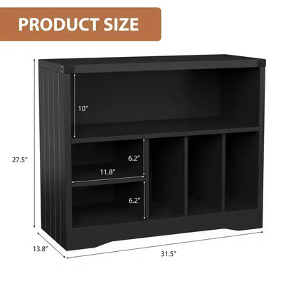 Meuble tourne-disque, meuble de platine de style ferme avec 6 rangements pour vinyles, étagère de présentation de vinyles, organisateur de rangement en bois pour salon, noir