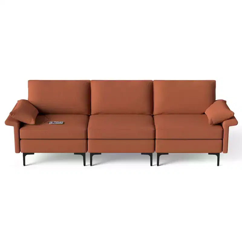 Canapé modulable 3 places en tissu avec ports USB et prise de courant intégrés - Rouge/Vert