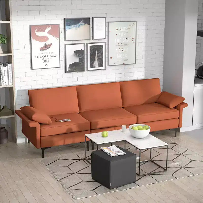 Canapé modulable 3 places en tissu avec ports USB et prise de courant intégrés - Rouge/Vert