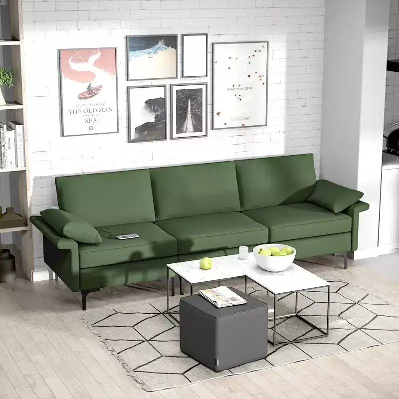 Canapé modulable 3 places en tissu avec ports USB et prise de courant intégrés - Rouge/Vert