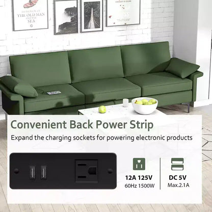 Canapé modulable 3 places en tissu avec ports USB et prise de courant intégrés - Rouge/Vert