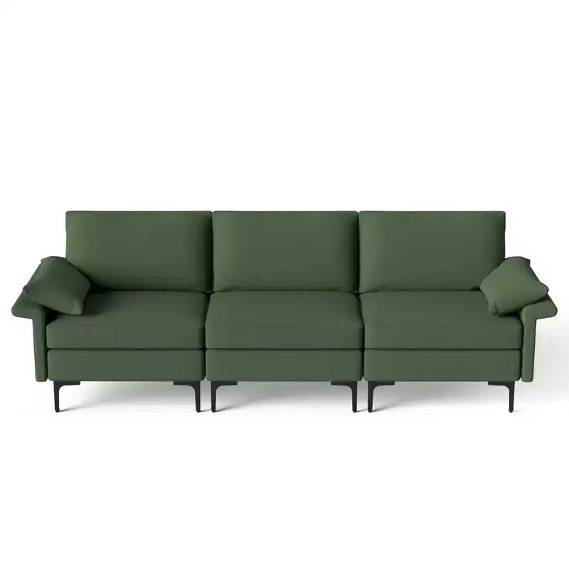 Canapé modulable 3 places en tissu avec ports USB et prise de courant intégrés - Rouge/Vert