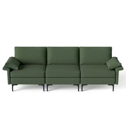 Canapé modulable 3 places en tissu avec ports USB et prise de courant intégrés - Rouge/Vert