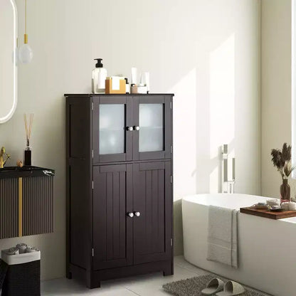 Meuble de Rangement à 4 Portes avec Étagère Réglable et Verre Trempé - Noir/Marron