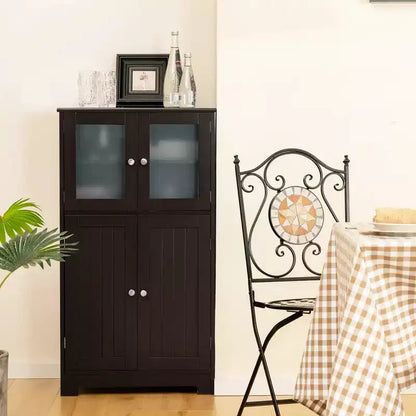 Meuble de Rangement à 4 Portes avec Étagère Réglable et Verre Trempé - Noir/Marron