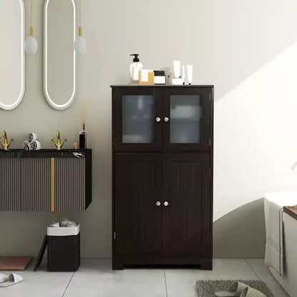 Meuble de Rangement à 4 Portes avec Étagère Réglable et Verre Trempé - Noir/Marron