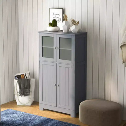 Meuble de Rangement à 4 Portes avec Étagère Réglable et Verre Trempé - Noir/Marron