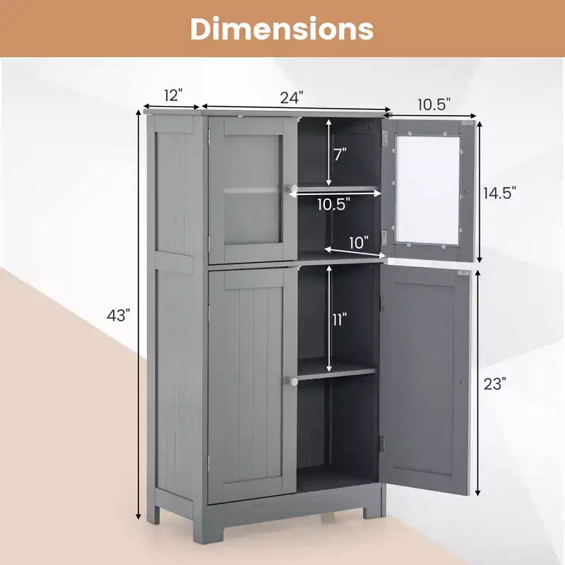 Meuble de Rangement à 4 Portes avec Étagère Réglable et Verre Trempé - Noir/Marron