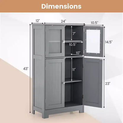 Meuble de Rangement à 4 Portes avec Étagère Réglable et Verre Trempé - Noir/Marron