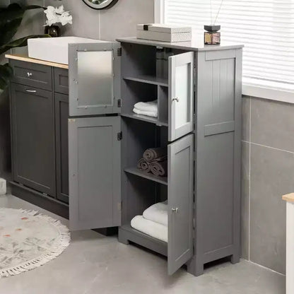 Meuble de Rangement à 4 Portes avec Étagère Réglable et Verre Trempé - Noir/Marron